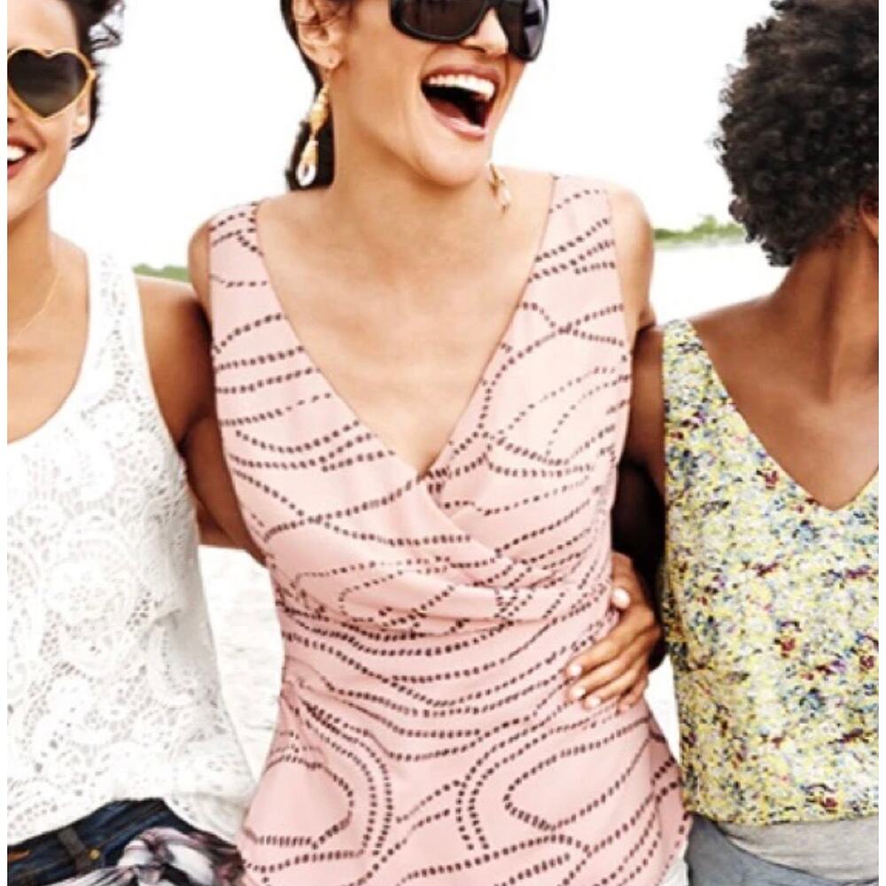 CABI Vintage Sophia Surplice Light Pink and Gray Tank Top Sz S